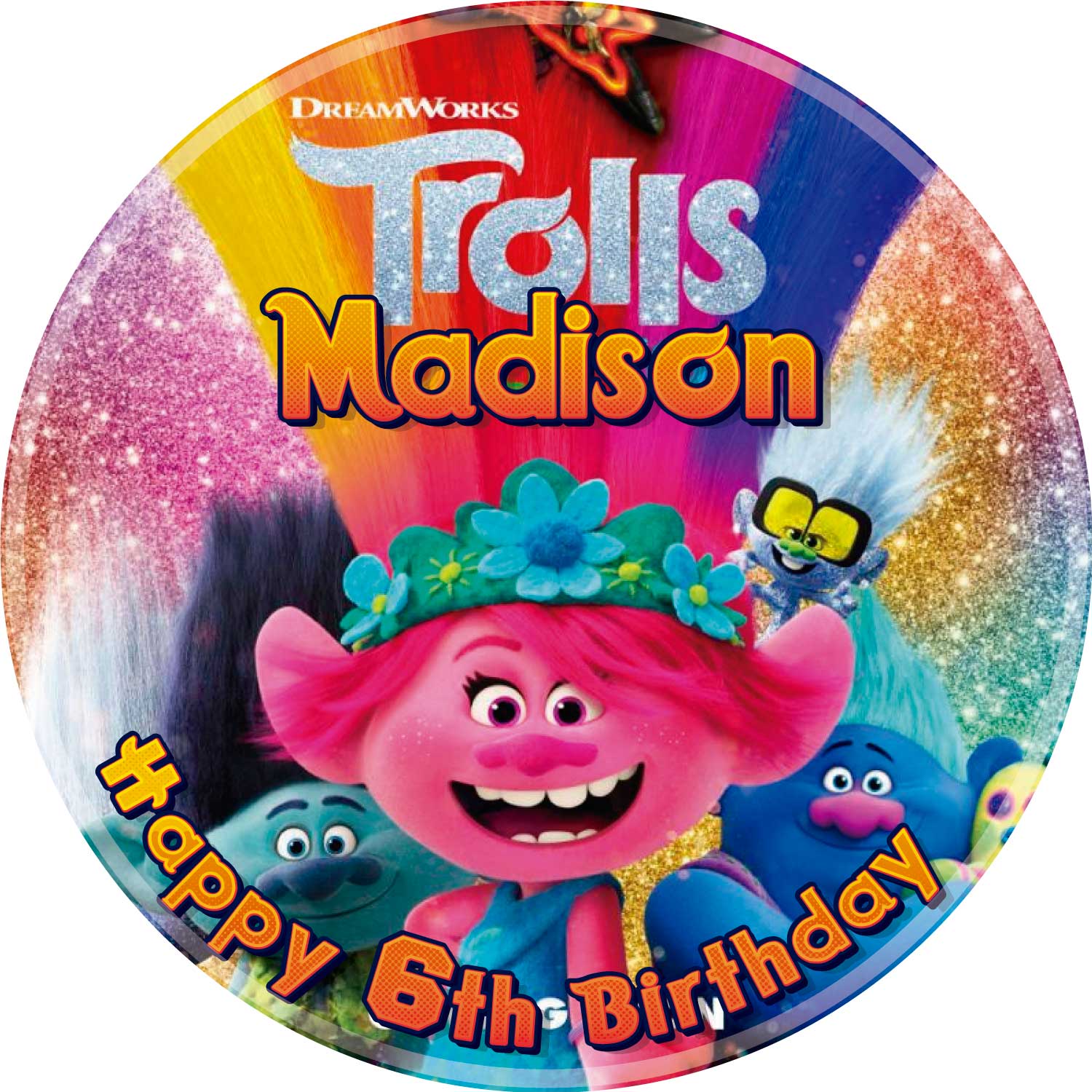 Trolls Tour Kids Fun World CGH Round – Icing Sheet Birthday - Personalized Edible Cake Topper | Custom Icing Sheet | Birthday Cake Decoration