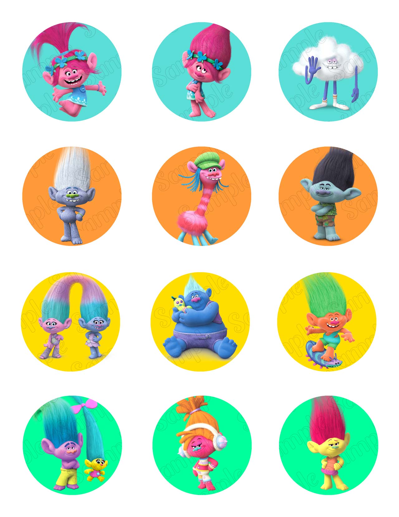 Trolls Edible Cupcake Toppers – Round Icing Sheet Birthday Party - Edible Cake Topper | Icing Sheet | Birthday Cake Decoration