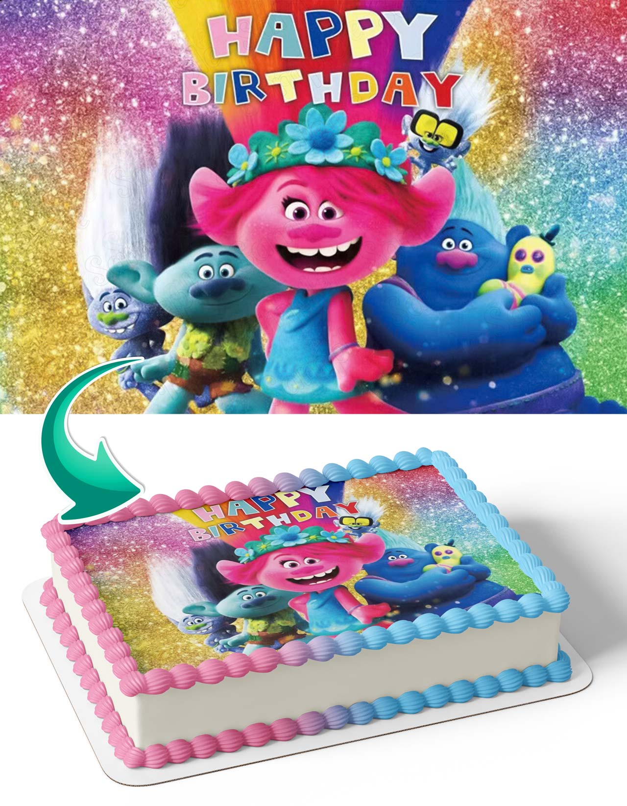 Trolls Glitter MB Edible Cake Topper