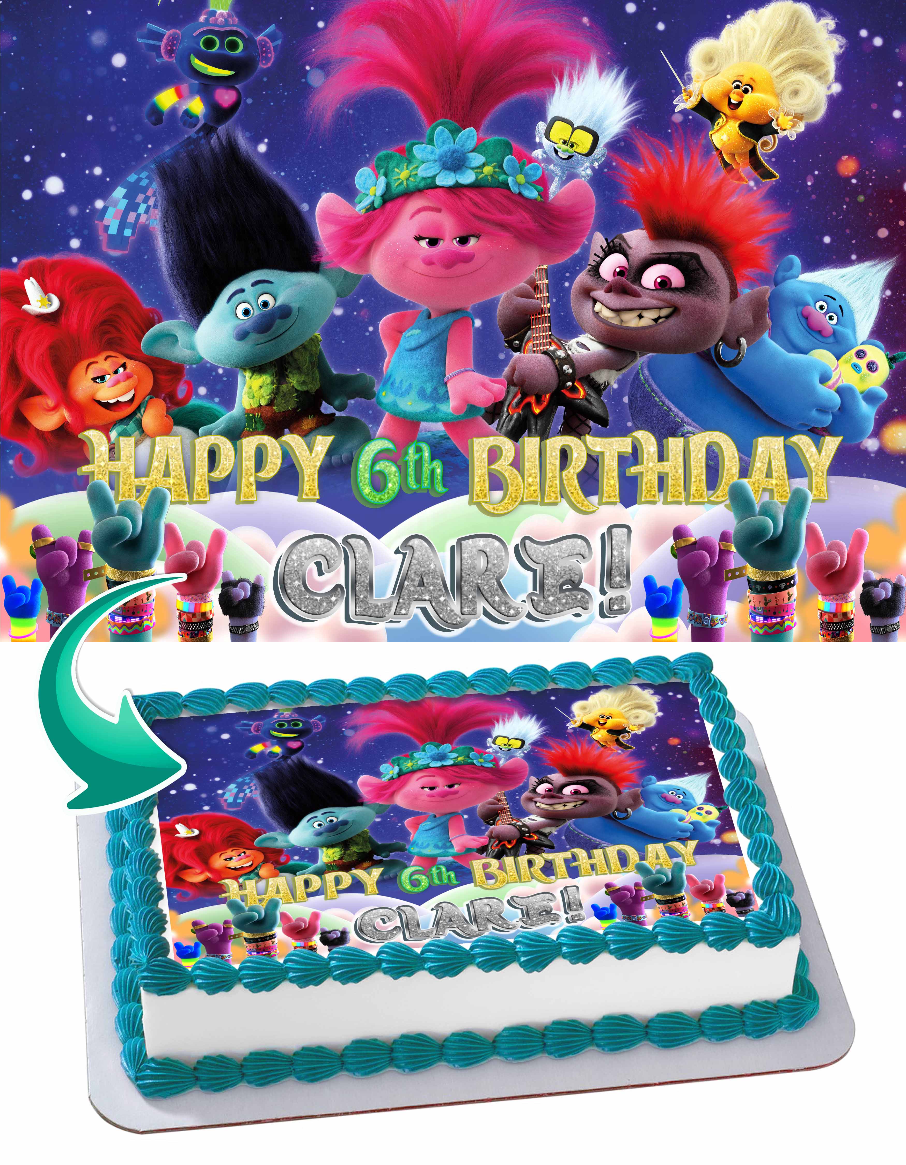 Trolls World Tour Edible Cake Topper