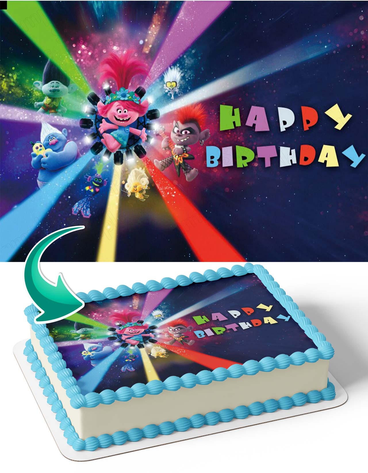 Trolls World Tour Cartoon Edible Cake Topper