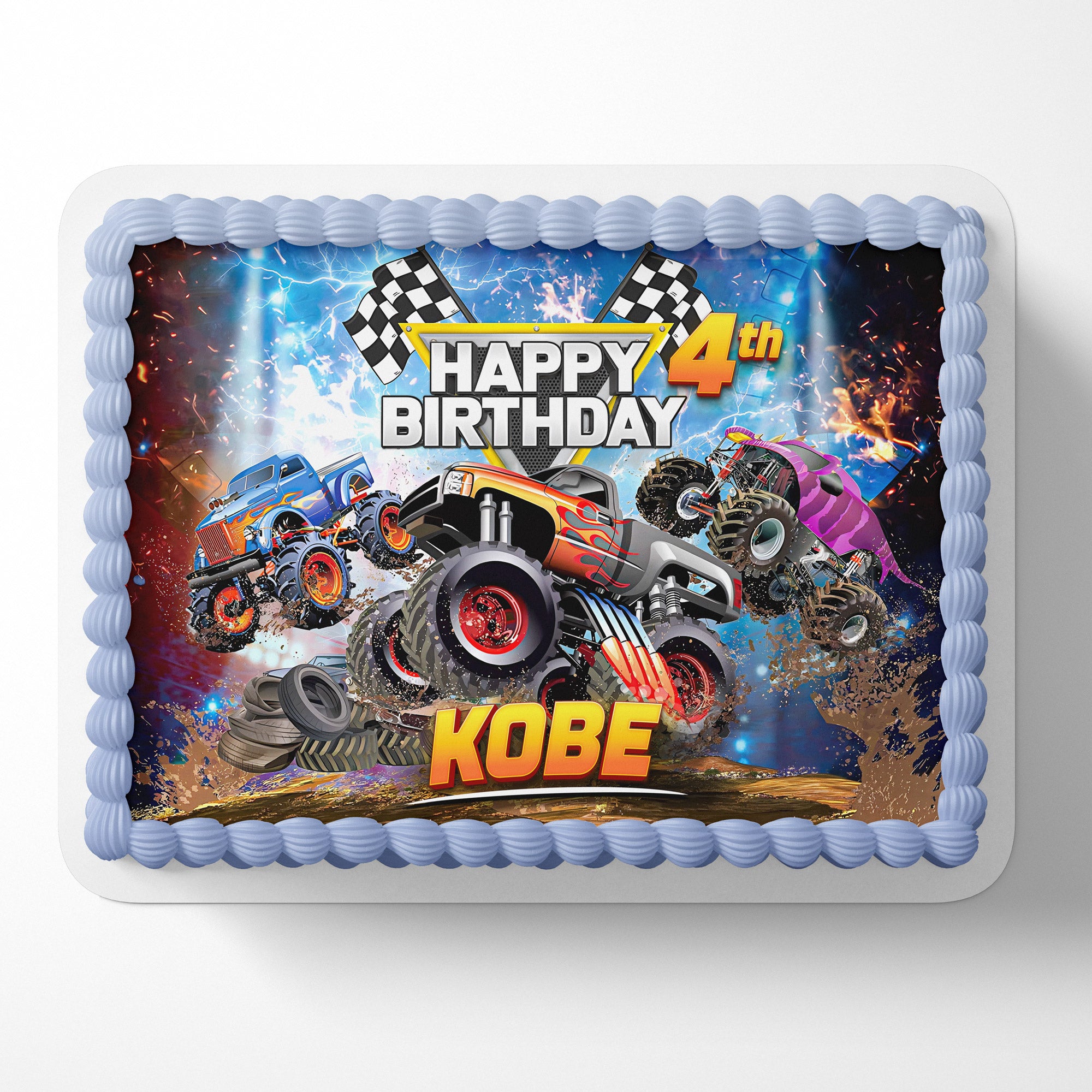 Monster Truck Kids Jam – Icing Sheet - Personalized Edible Cake Topper | Custom Icing Sheet | Birthday Cake Decoration | Photo Cake Image