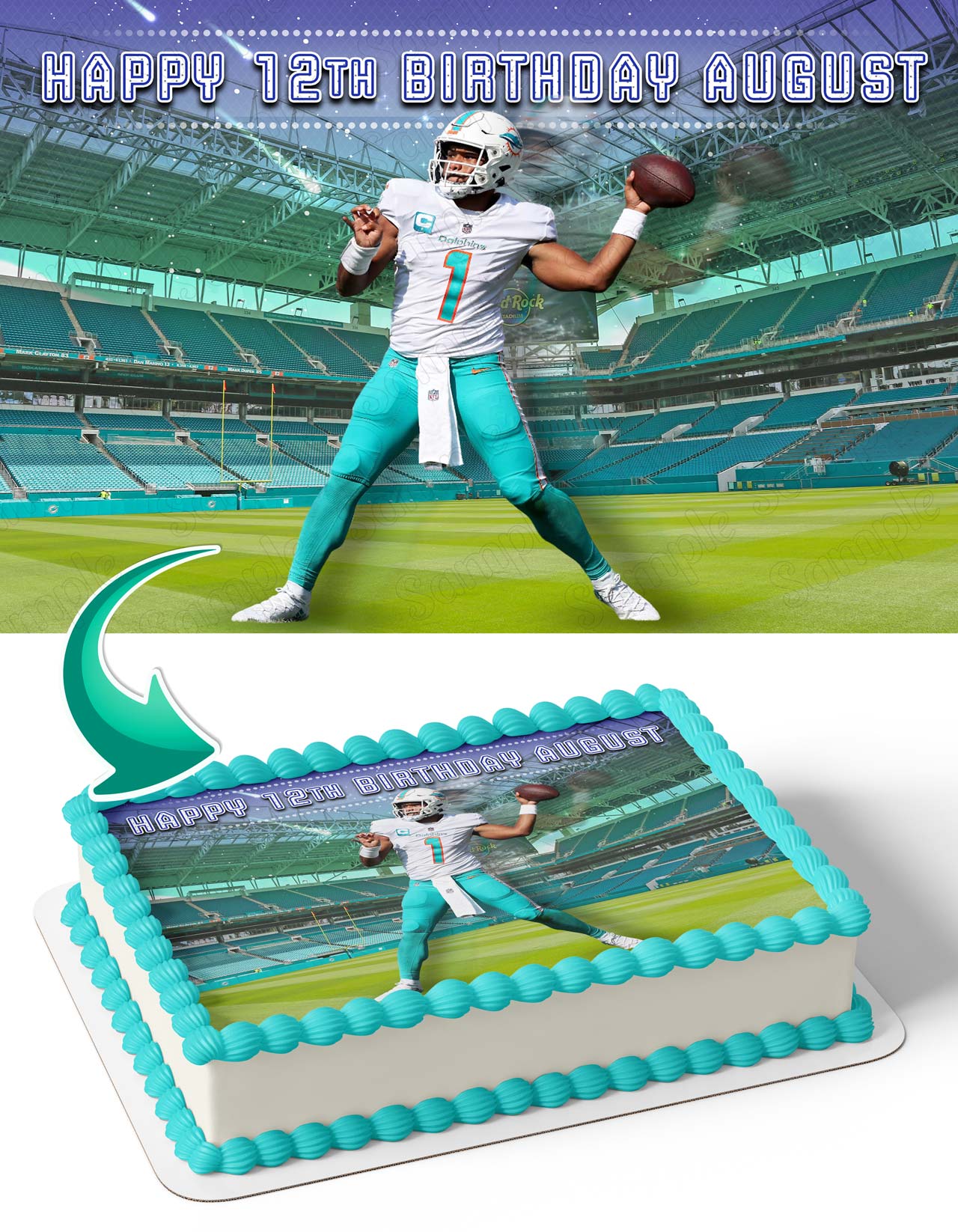 Tua Tagovailoa Miami Dolphins Edible Cake Topper