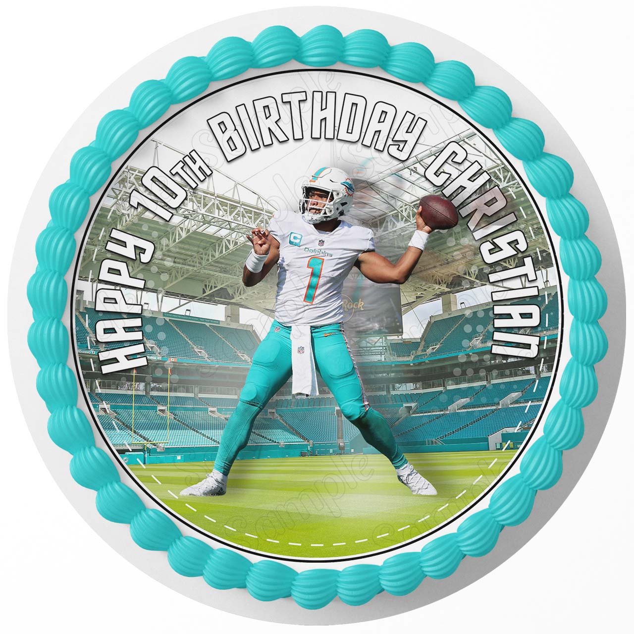 Tua Tagovailoa Dolphins Round – Icing Sheet Birthday - Personalized Edible Cake Topper | Custom Icing Sheet | Birthday Cake Decoration