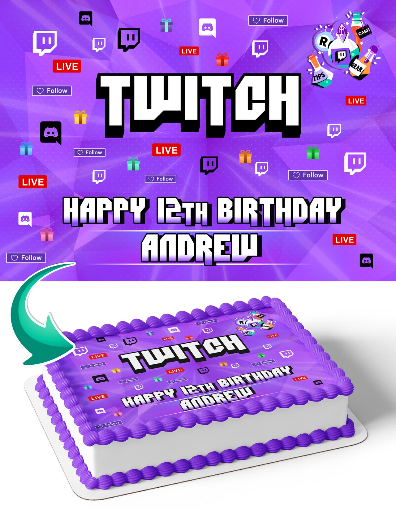 Twitch Gamer Edible Cake Topper