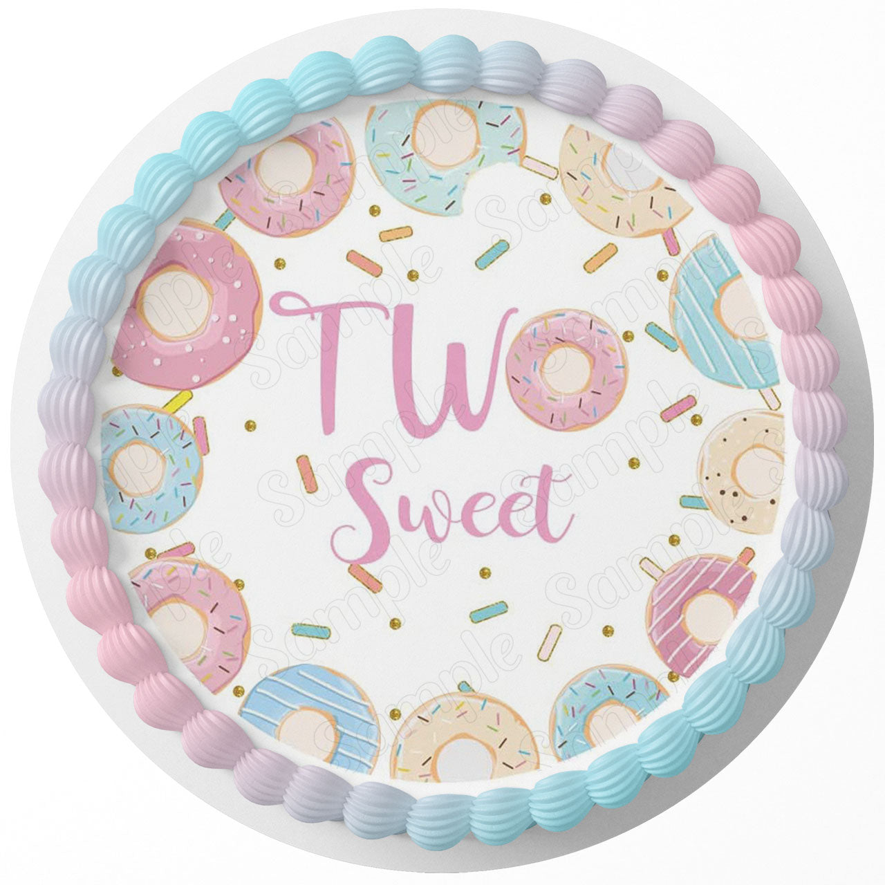 Two Sweet Donuts Round – Icing Sheet Birthday - Personalized Edible Cake Topper | Custom Icing Sheet | Birthday Cake Decoration | Photo Cake Image