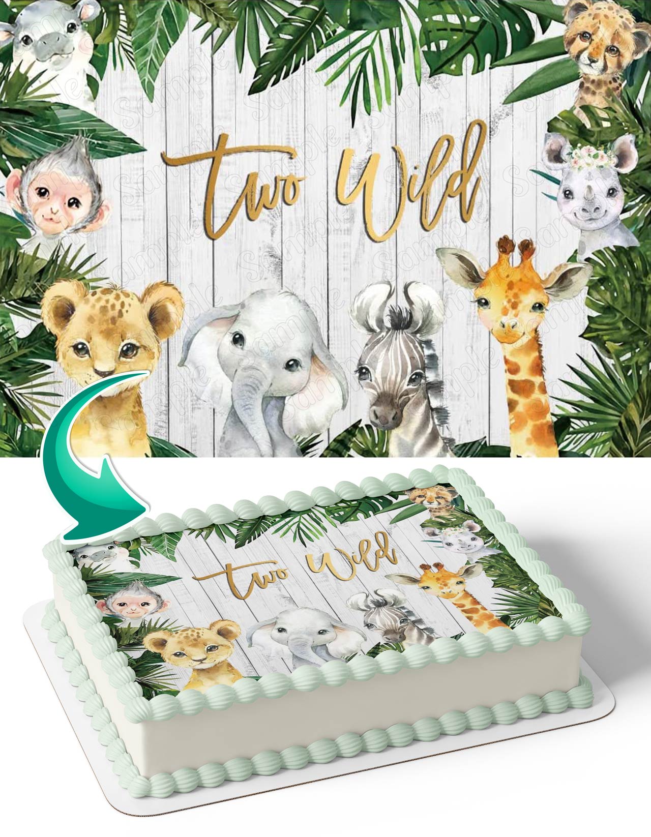 Two Wild Baby Jungle Safari Animals Edible Cake Topper