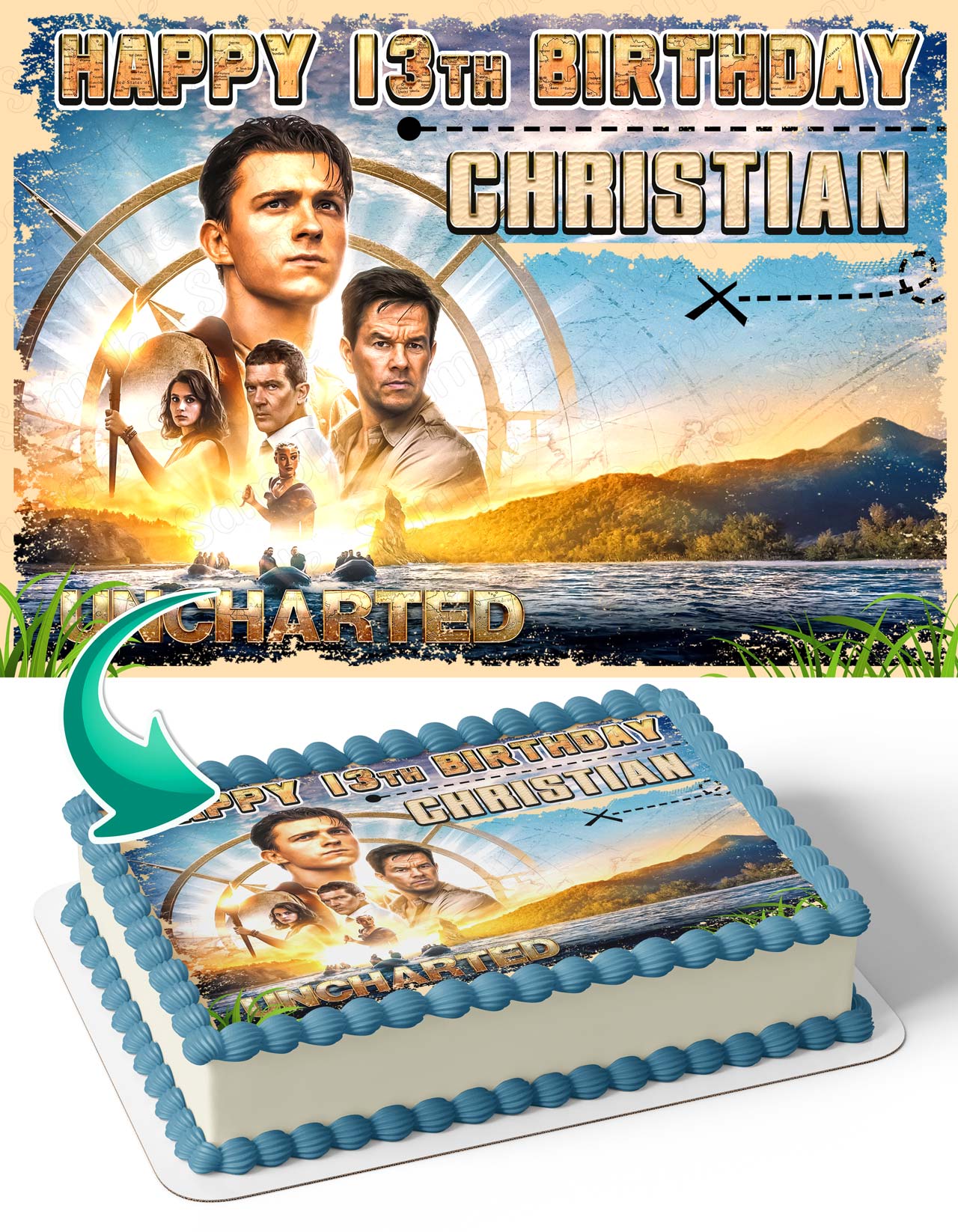 Uncharted Tom Holland Mar Wahlberg Edible Cake Topper