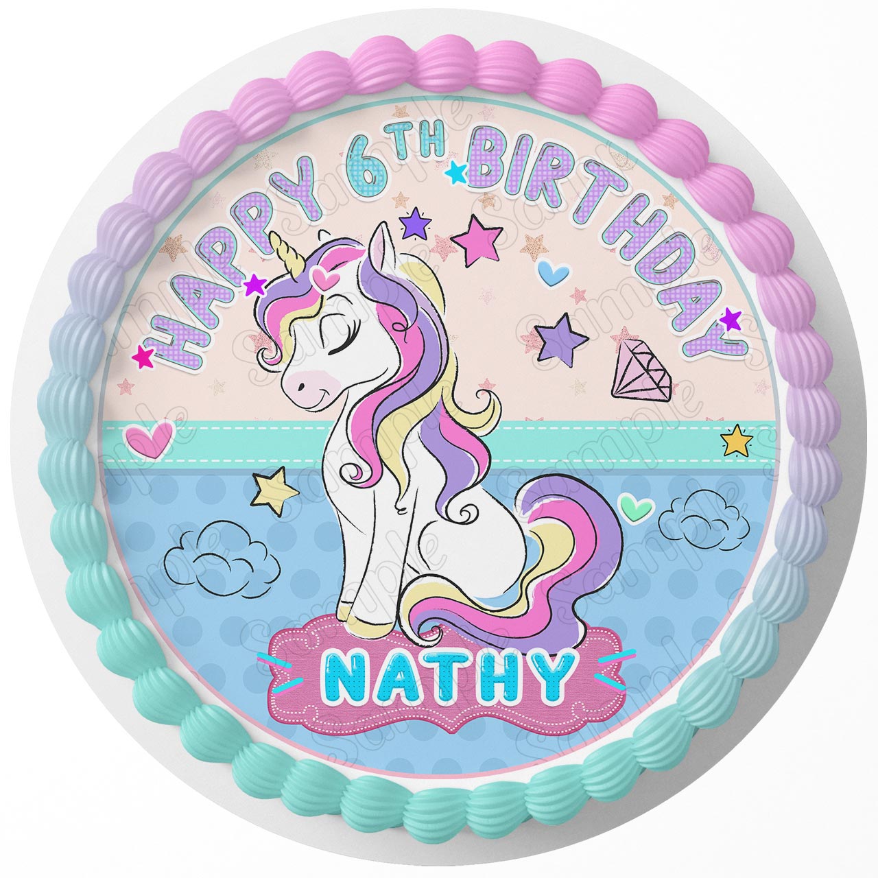 Unicorn Cute Girls Round – Icing Sheet Birthday - Personalized Edible Cake Topper | Custom Icing Sheet | Birthday Cake Decoration