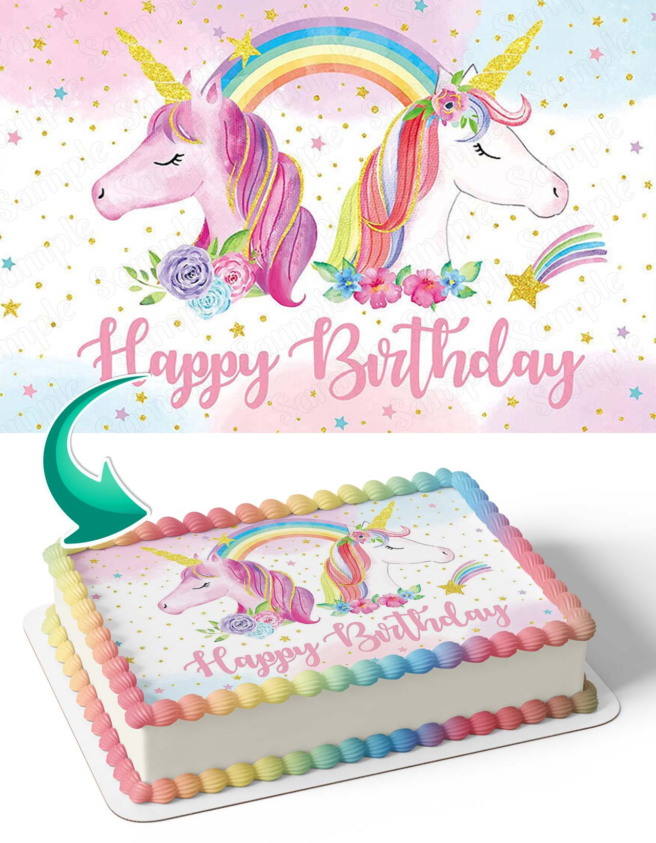 Unicorn Horse Rainbow Edible Cake Topper