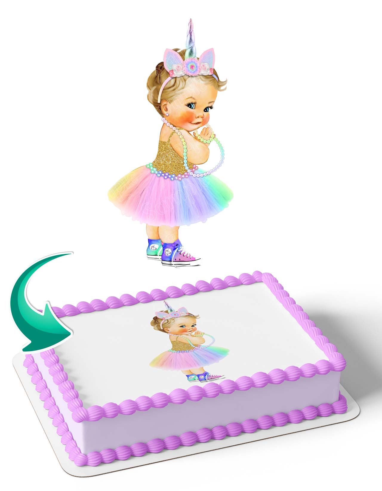 Unicorn Princess Pastel Rainbow Tutu Sneakers Unicorn HD Edible Cake Topper