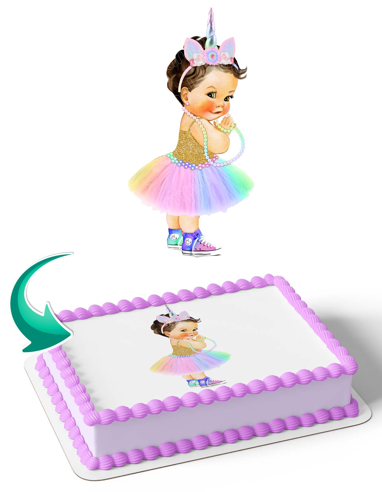 Unicorn Princess Pastel Rainbow Tutu Sneakers Unicorn HQ Edible Cake Topper