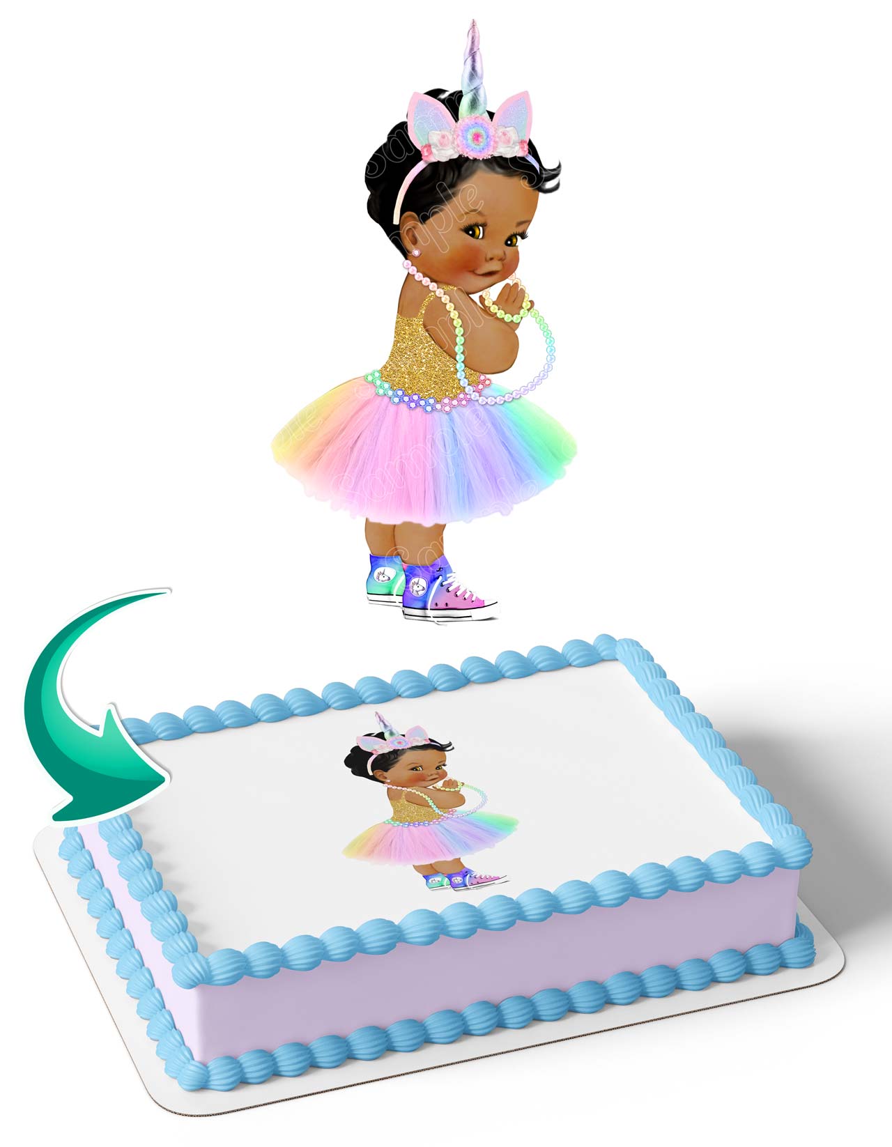 Unicorn Princess Pastel Rainbow Tutu Sneakers Unicorn UQ Edible Cake Topper