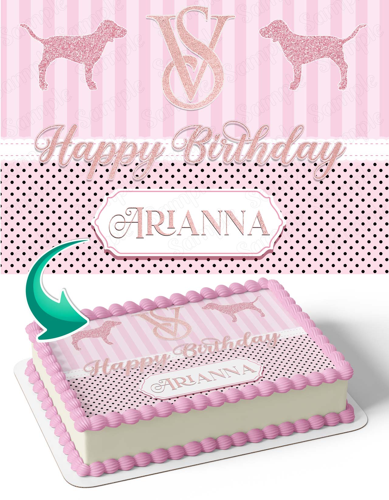 Victoria Secret Pink Fashion Dog Love Edible Cake Topper