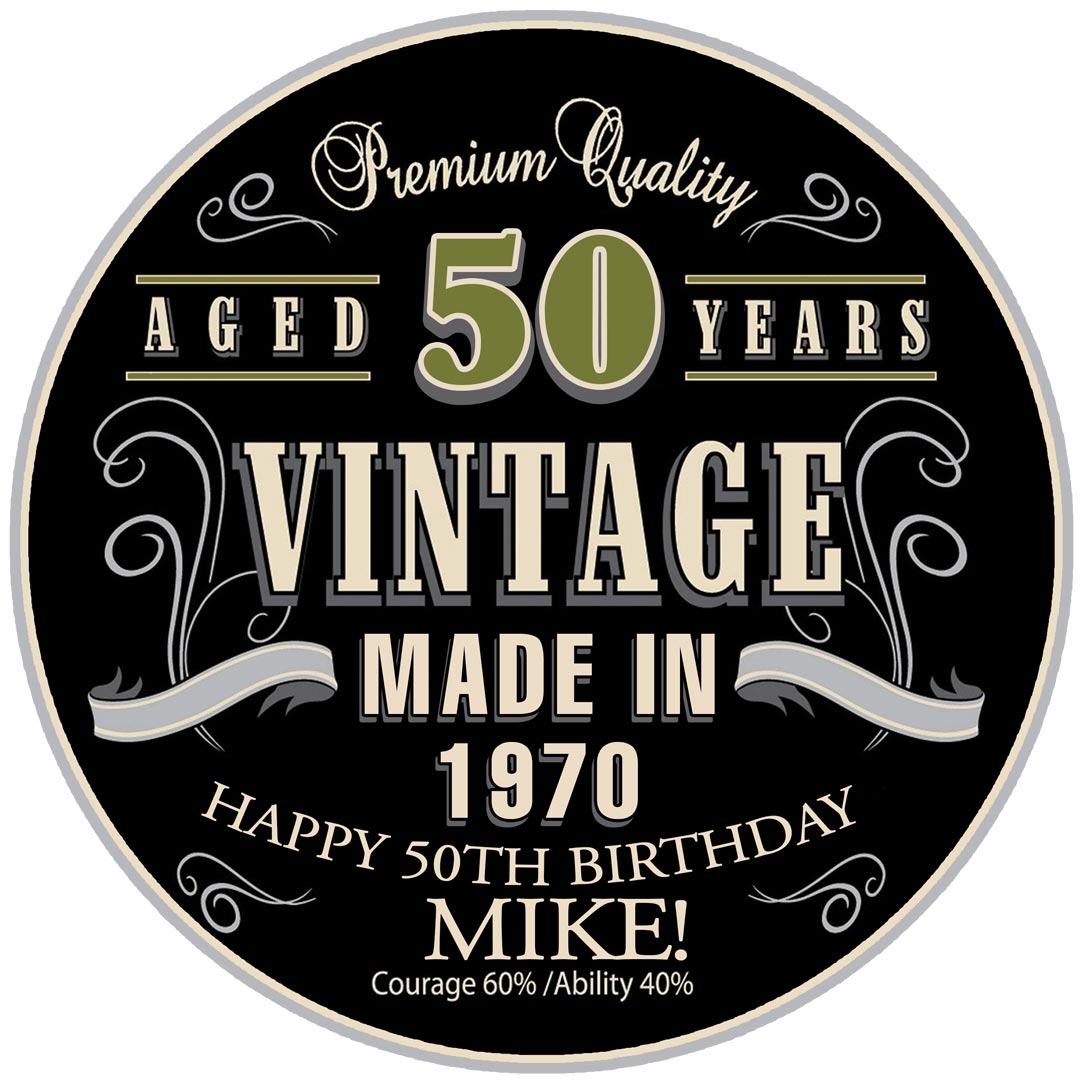 Vintage Dude 50TH 60TH 40TH Round – Icing Sheet Birthday - Personalized Edible Cake Topper | Custom Icing Sheet | Birthday Cake Decoration