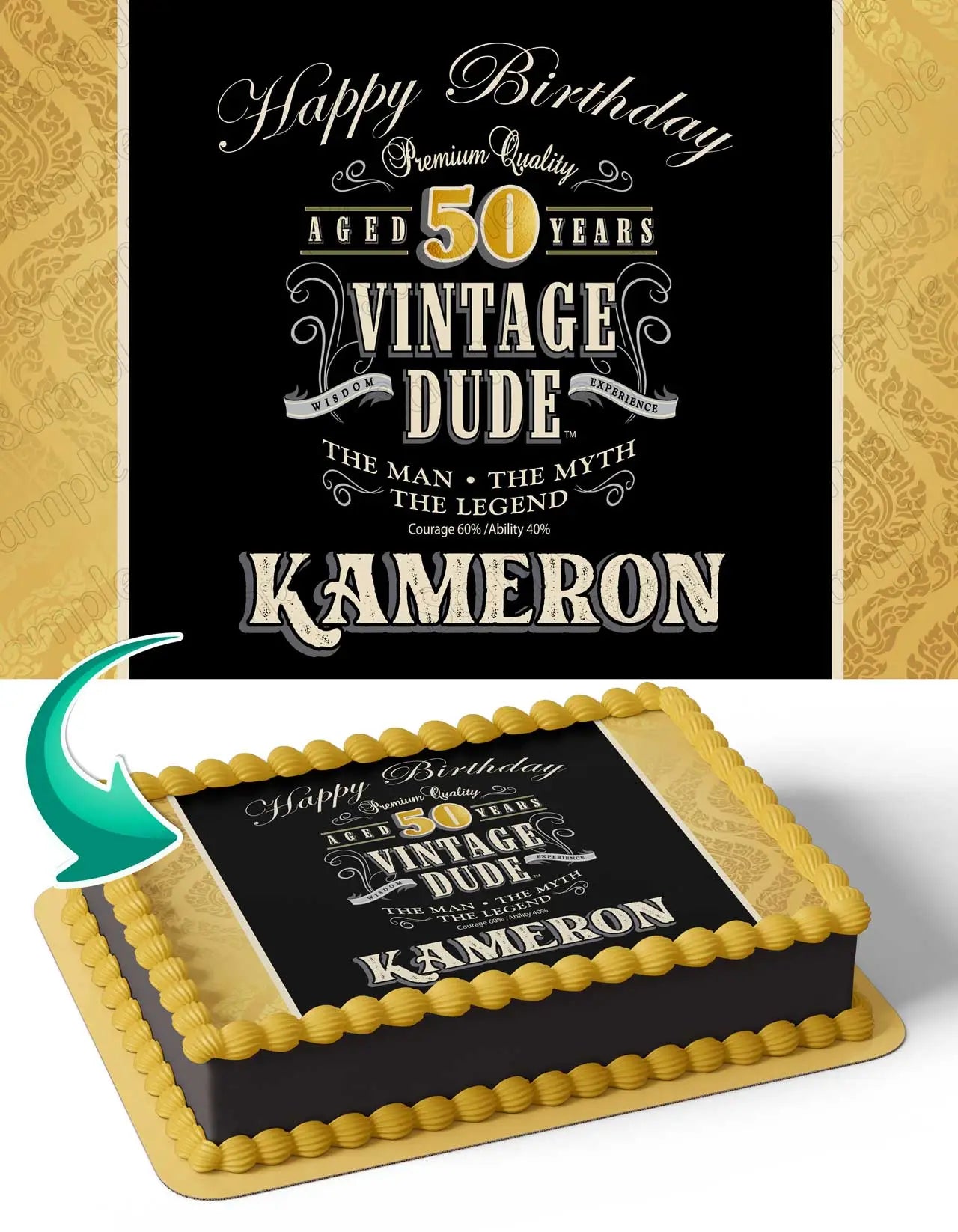 Vintage Dude 50TH 40TH 60TH Edible Cake Topper