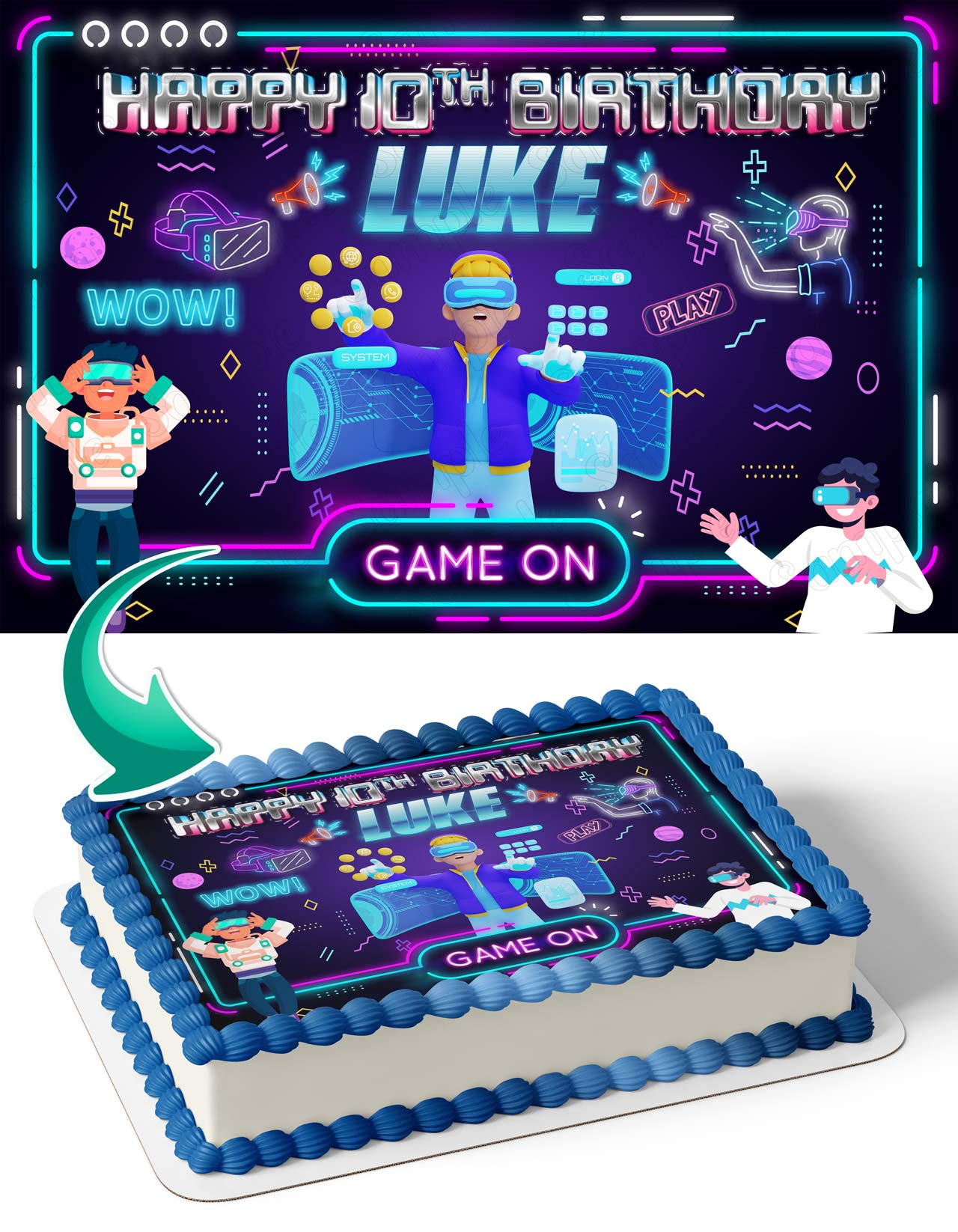 Virtual Reality Game Meta Verse Gamer VR Edible Cake Topper