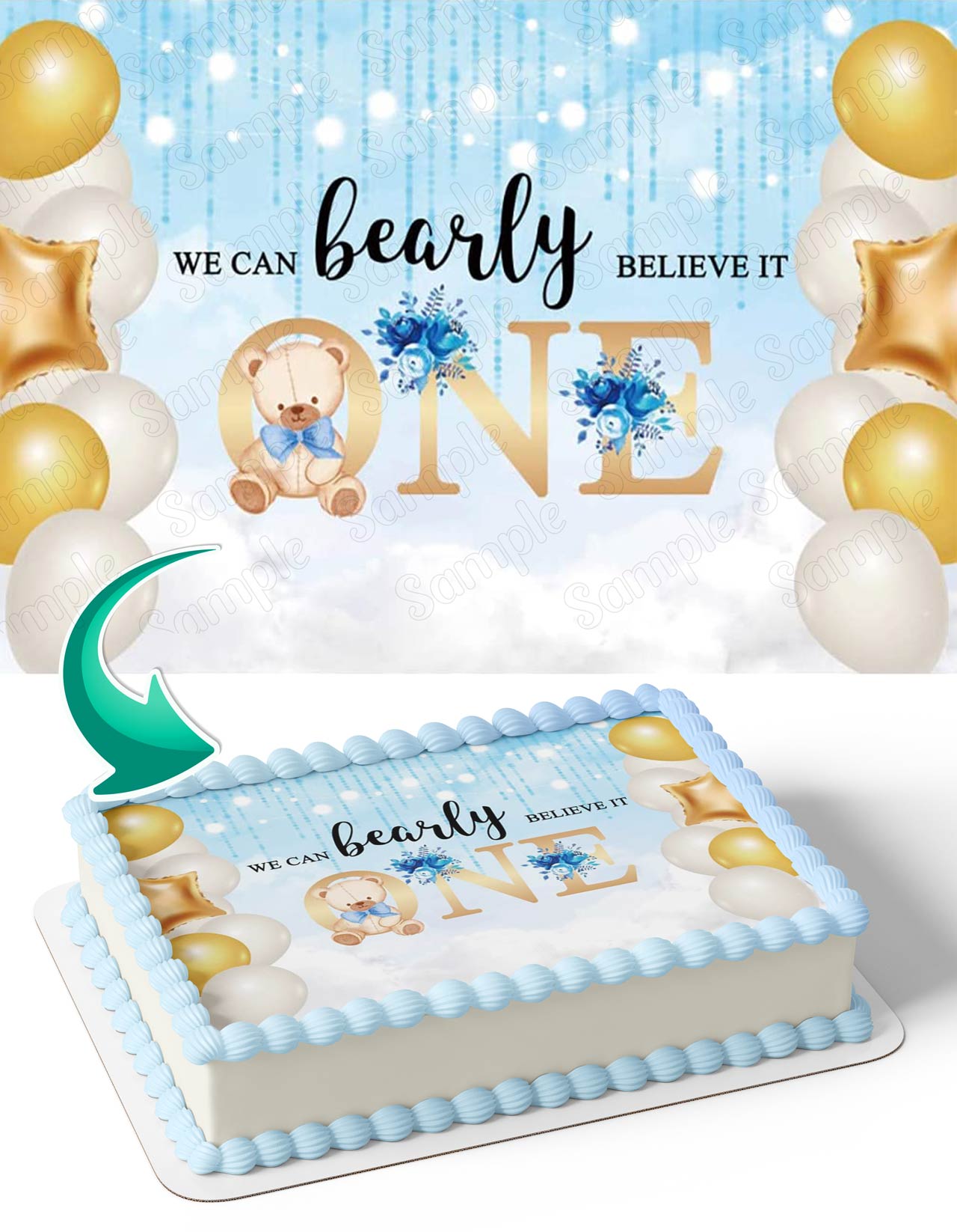 We Can Bearly Believe It One Year Baby Boy Edible Cake Topper