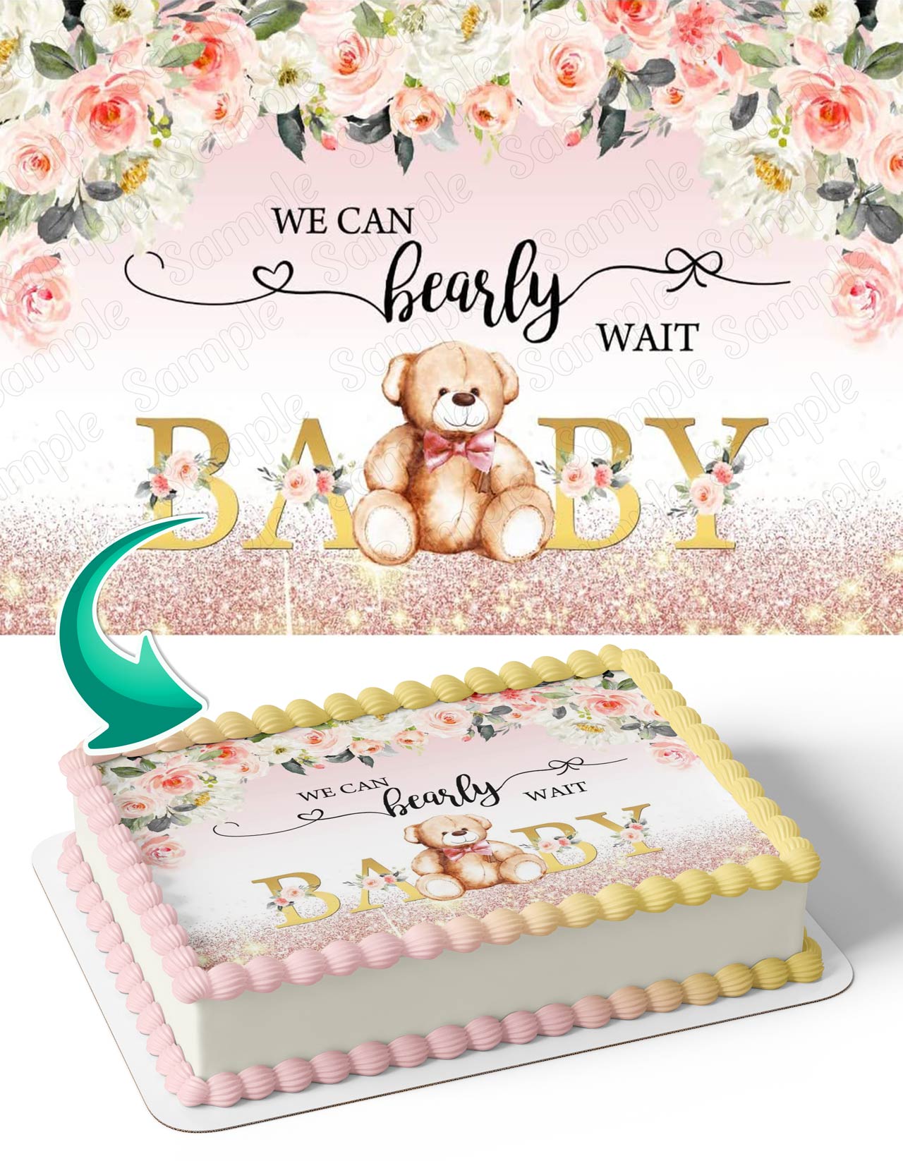 We Can Bearly Wait Baby Girl Edible Cake Topper