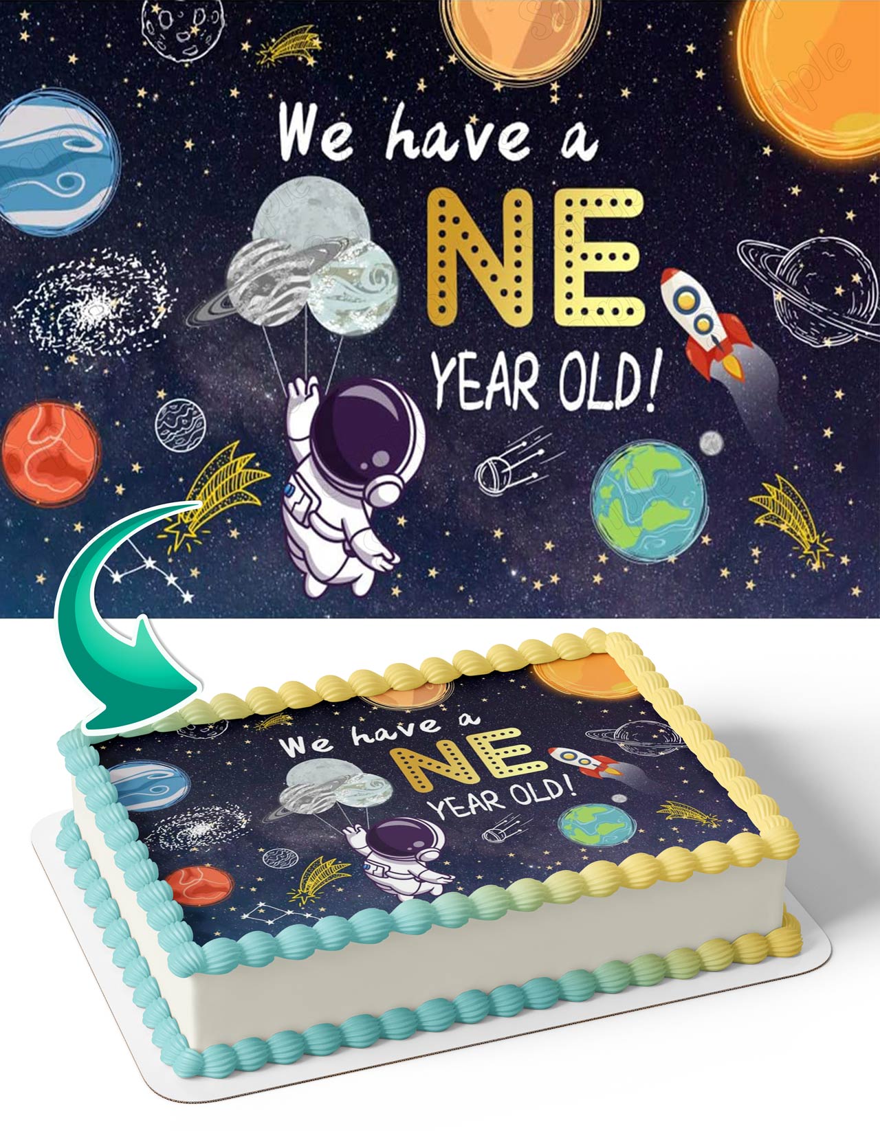 We Have A One Year Old Spaceman Planets Space Rocket Edible Cake Topper