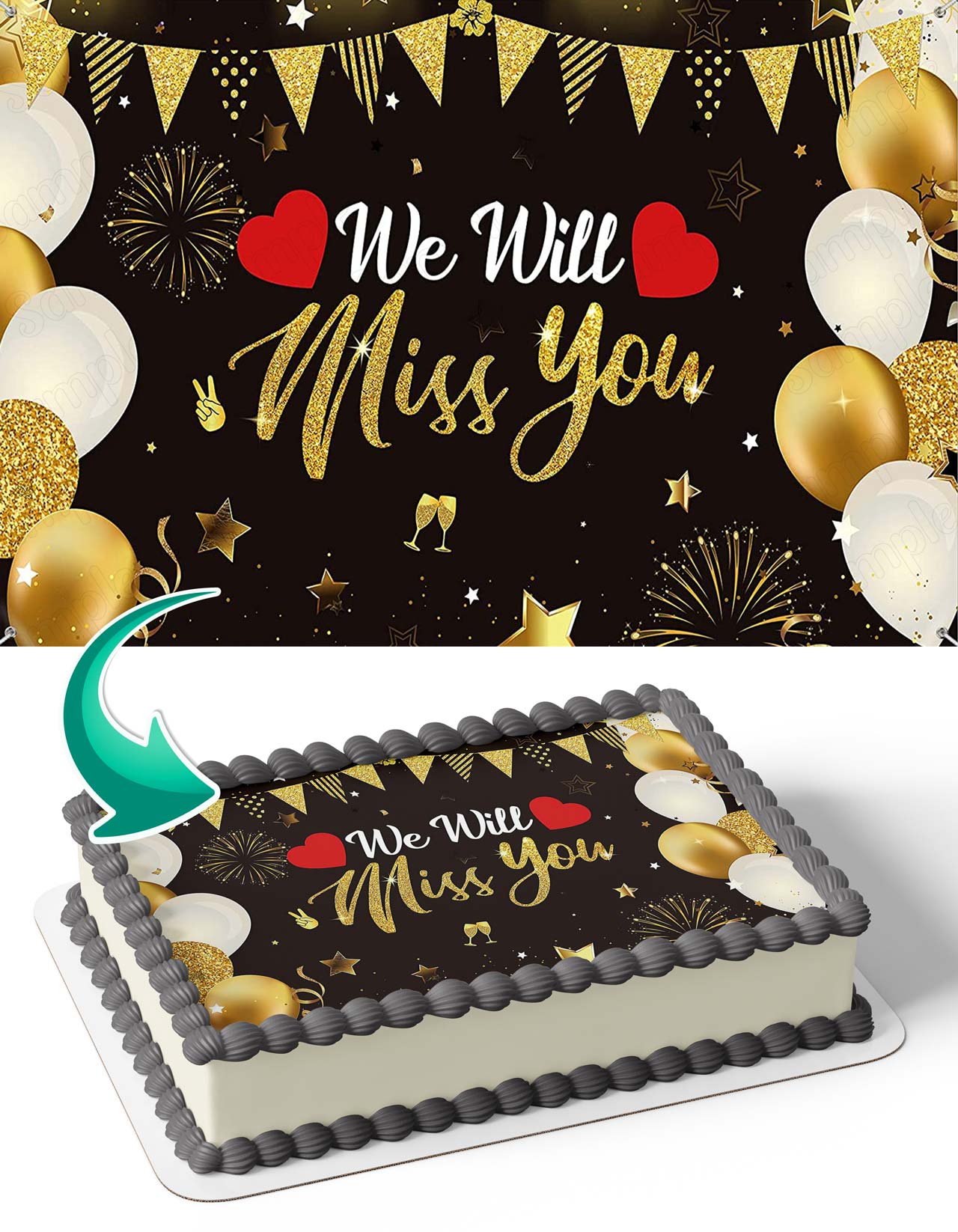 We Will Miss You Hearts Edible Cake Topper