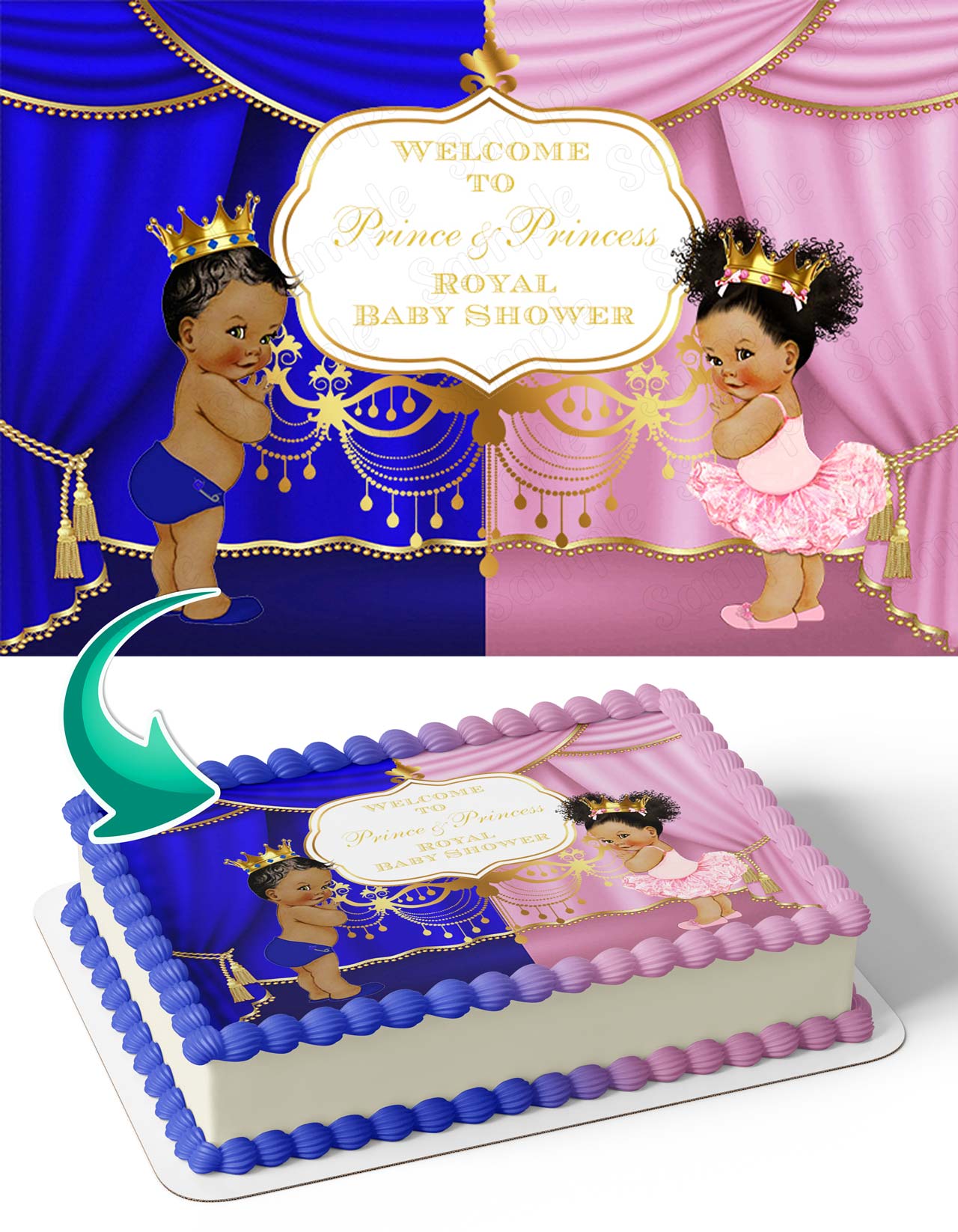 Welcome to Prince Princess Royal Baby Shower African American AMB Edible Cake Topper