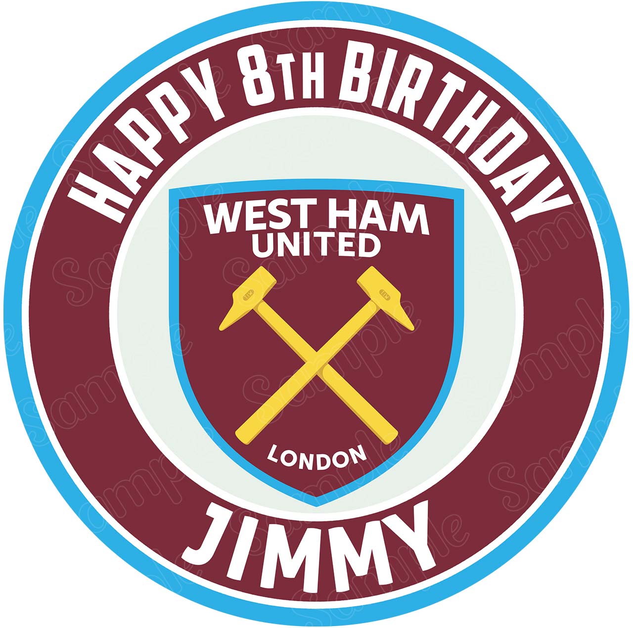 West Ham United FC Round – Icing Sheet Birthday - Personalized Edible Cake Topper | Custom Icing Sheet | Birthday Cake Decoration