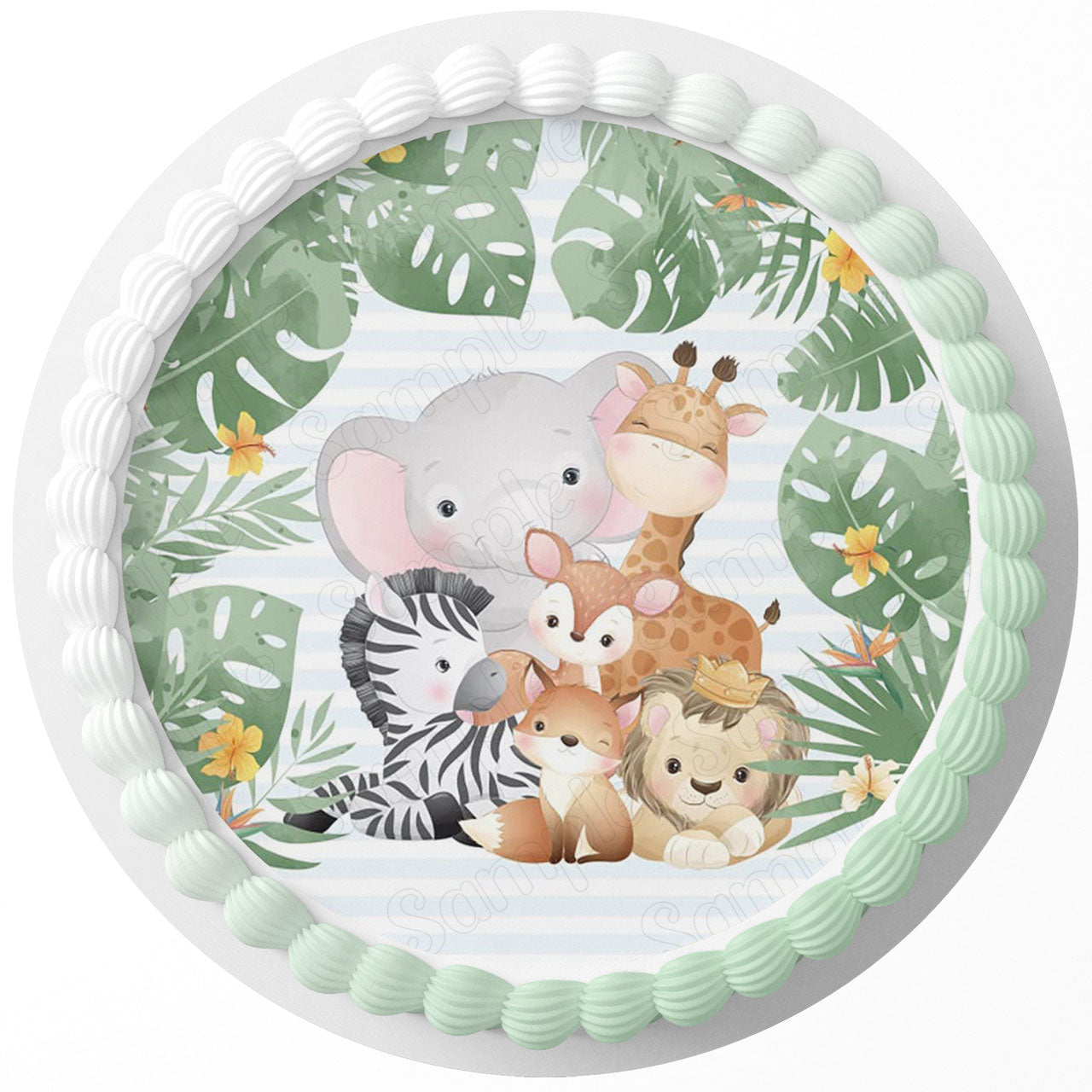 Wild Baby Jungle Animals JVN Round – Icing Sheet Birthday - Personalized Edible Cake Topper | Custom Icing Sheet | Birthday Cake Decoration