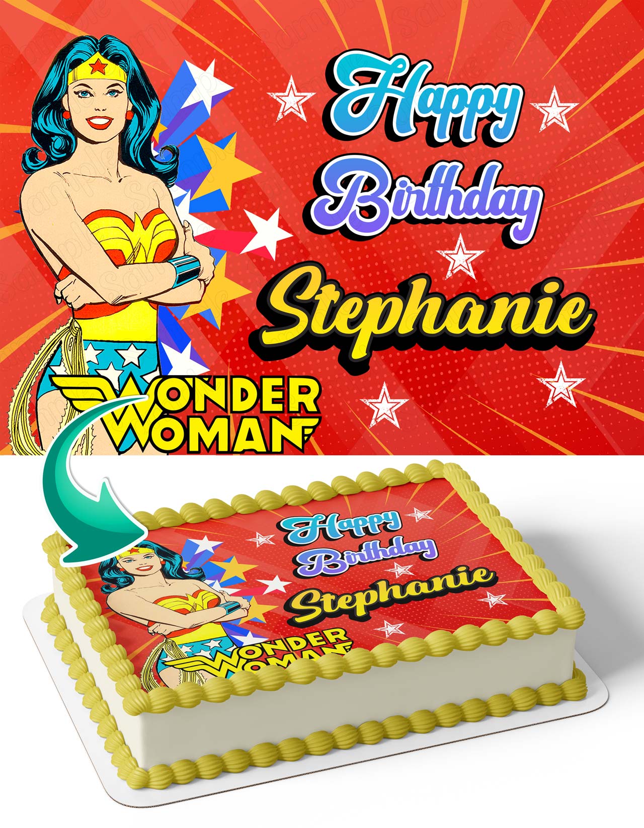 Wonder Woman Retro Vintage Edible Cake Topper