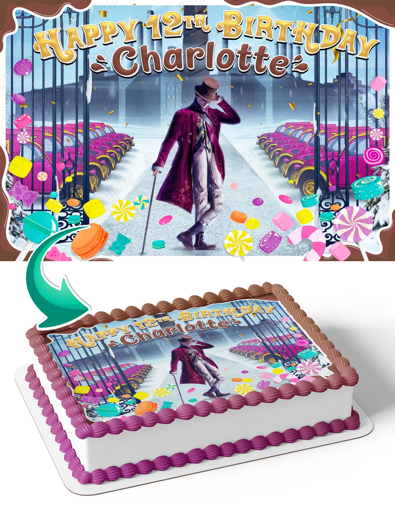 Wonka Themed Edible Cake Topper