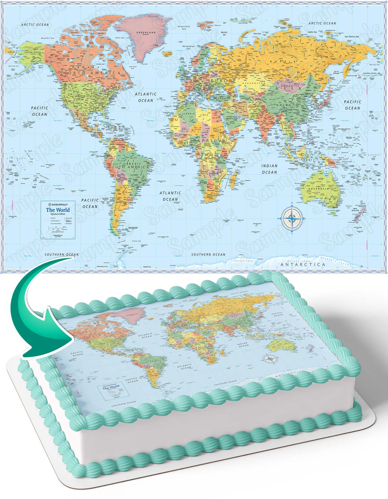 World Map Glove Earth WM Edible Cake Topper