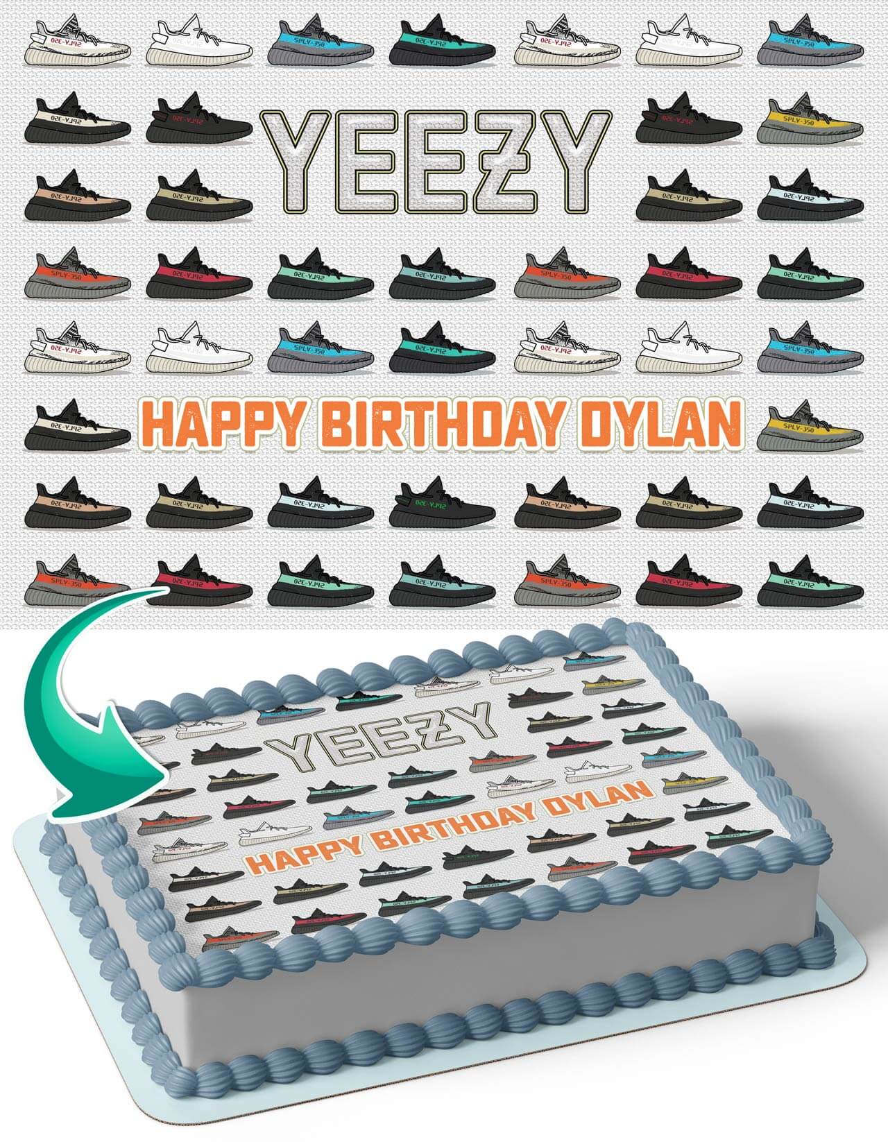 Yezzy Shoes Sneakers Personalized Edible Image Cake Topper Custom Icing Sheet Cake Decoration