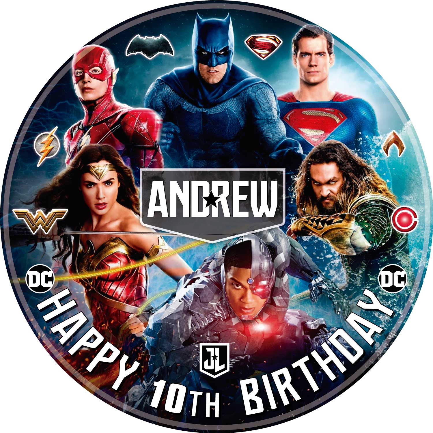 Zack Snyders League Super Heroes Round – Icing Sheet Birthday - Personalized Edible Cake Topper | Custom Icing Sheet | Birthday Cake Decoration